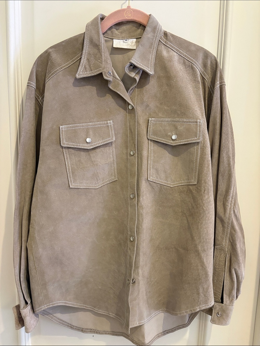 Taupe Suede Button-Front Shirt Jacket